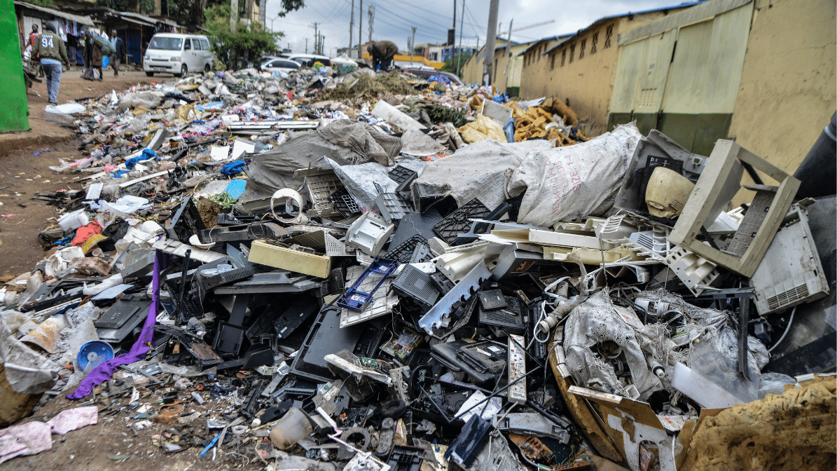 plastic trash piled by a roadside